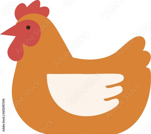 Chicken Vector Illustration in Simple Organic Shapes Red and Brown Palette