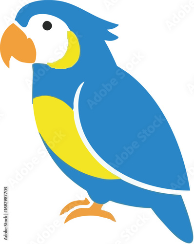 Illustration Tropical Vector Parrot Icon with Flat Geometric Style in Blue and Yellow