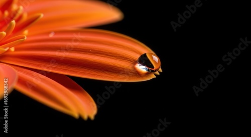 Orange Gerbera Daisy Petal with Water Droplet - Macro Photography