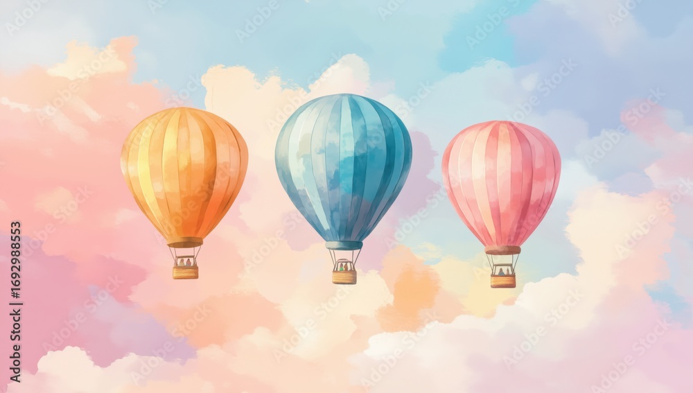 Obraz premium Three colorful hot air balloons floating in the sky