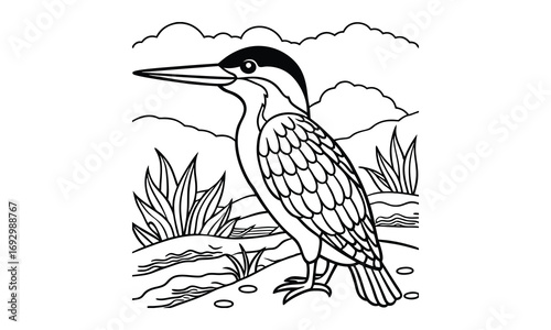 Kingfisher Kids t shirt design silhouette and vector line art, Detailed Line Art, Perfect for Relaxation and Stress Relief, Great for Adult Coloring Books or Printable Art Therapy Activities.