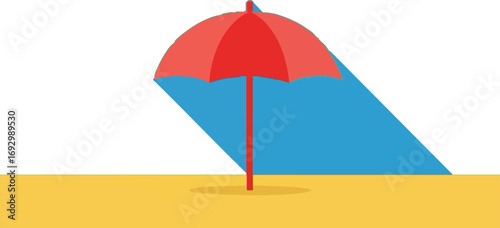 Minimalist Beach Vector Illustration with Red Umbrella Sand and Blue Sky Modern Summer Design