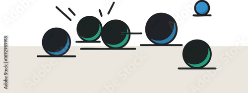 Modern Vector Illustration with Abstract Balls and Lines in Teal and Blue Colors Minimalist Design