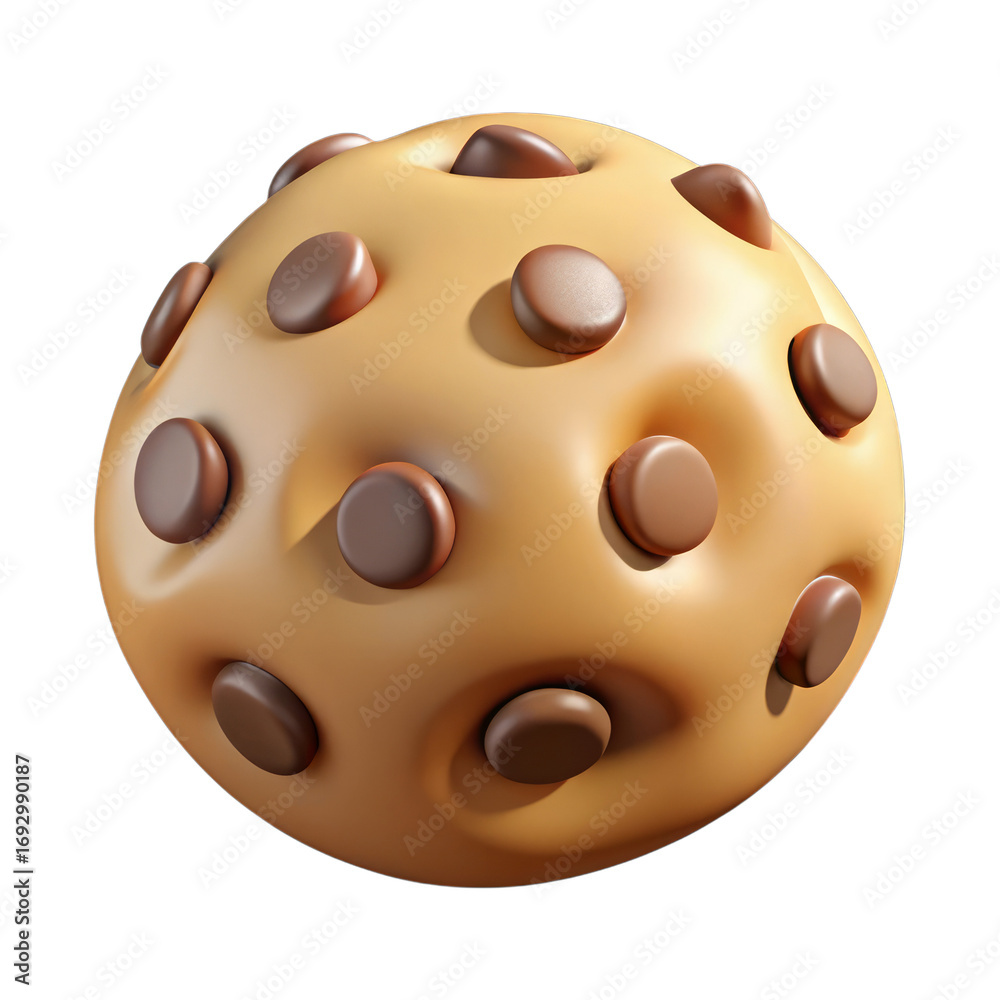 Fototapeta premium Round baked confection with embedded chocolate pieces isolated on a transparent background cookie