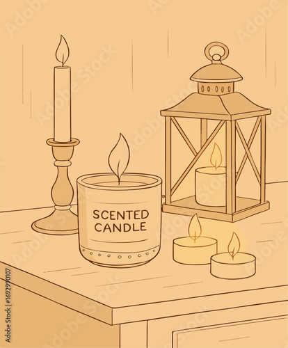 vector illustration of lamp with scanted candle