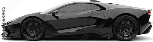 Elegant black sports car with sleek lines and tinted windows isolated on white background