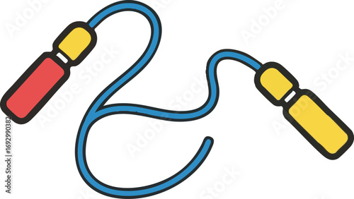 Vector Illustration of a Blue Jump Rope with Rounded Red and Yellow Handles in Cartoon Style