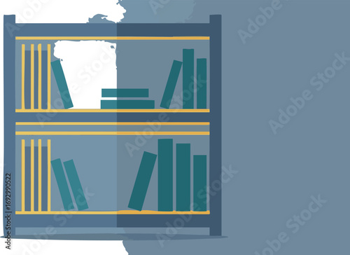 Vector Illustration of Bookshelf with teal Books in a Modern Style with Blue tones perfect for study room decor