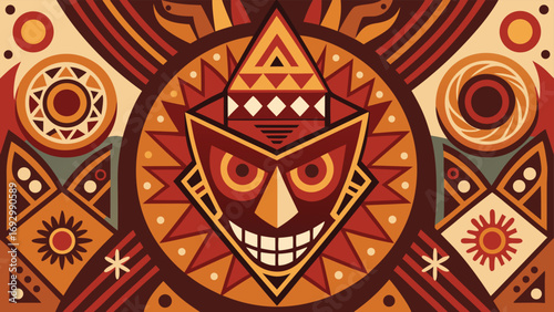 Tribal Mask Inspired Geometric Pattern in Earthy Tones abstract ancient