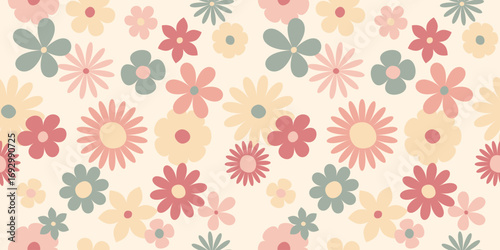 Wallpaper Mural Daisy Flowers, Retro Chamomiles Seamless Pattern Torontodigital.ca