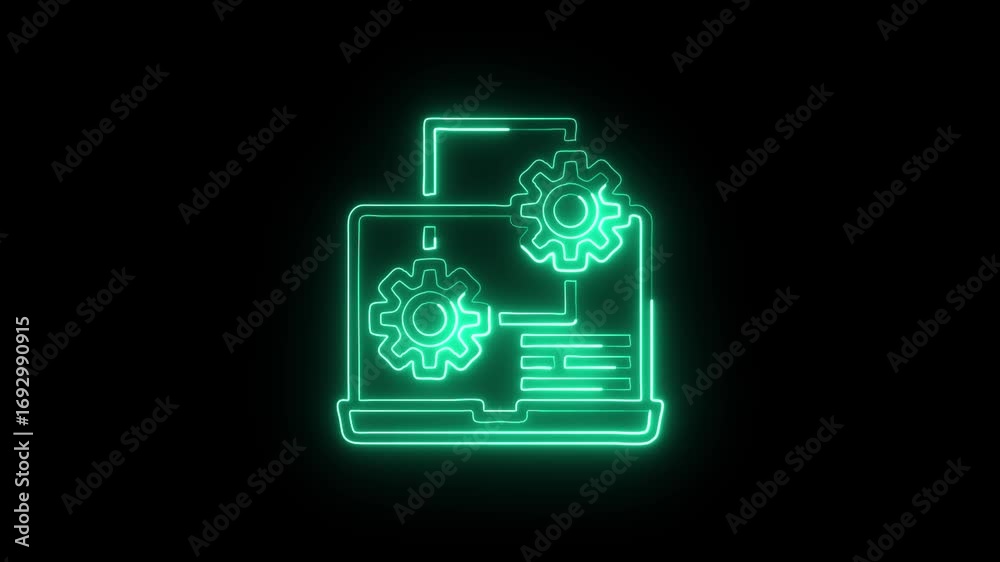 Configuration Icon Animation with Glowing Lines on Black Background