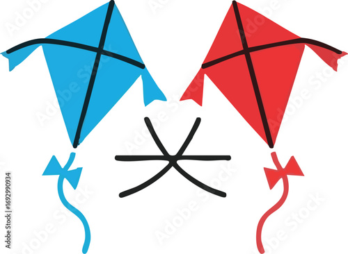 Illustration Vector with Blue and Red Kites with Stylized Star Symbol Playful Childrens Design