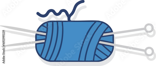 Illustration Vector of Blue Yarn with Knitting Needles Cute Style