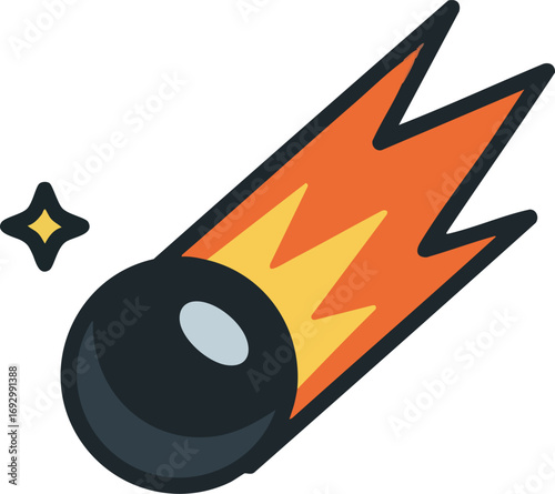 Illustration Vector of a Comet with Flames and Star Geometric Shapes Modern Style