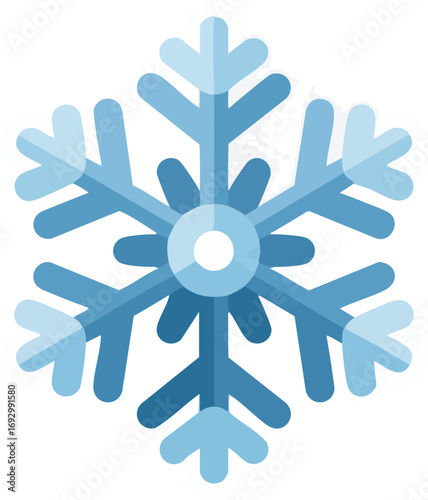 Vector Illustration of a Modern Snowflake Geometric Icon with Shades of Blue for Winter Season Design