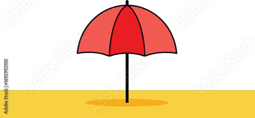 Simple Umbrella Vector Illustration on Sand with Modern Minimalist Style and Red Color