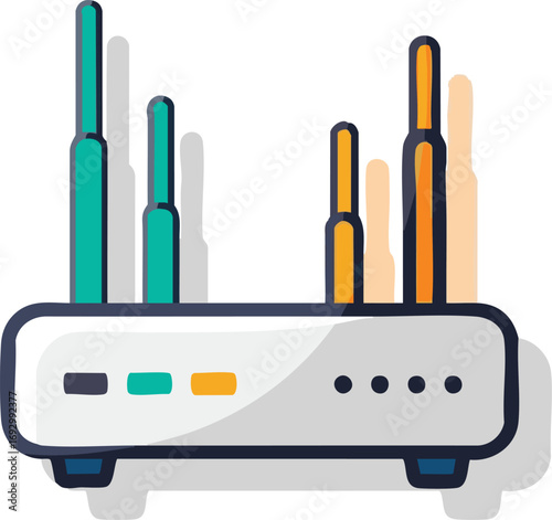 Icon Vector of Modern WiFi Router with Green and Orange Antennas Networking Concept