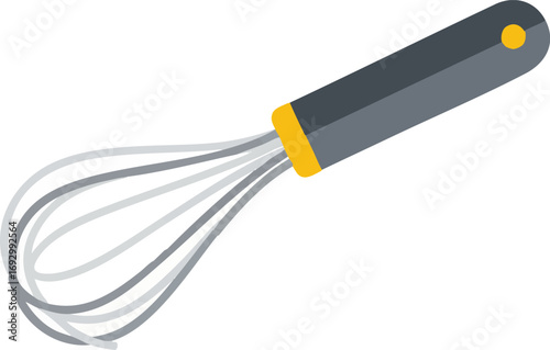 Illustration Vector Whisk Kitchen Tool with Wire Loops and Flat Design in Yellow Gray Colors