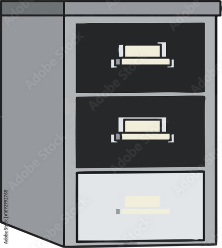 Illustration of a Filing Cabinet Vector Gray Scale Office Furniture Object
