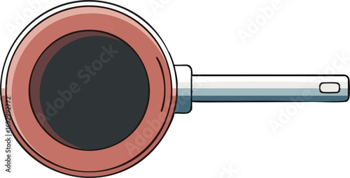 Modern Kitchen Vector Illustration of a Cooking Pan with Handle in Red and White Design perfect for culinary designs