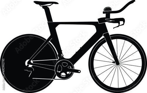 Silhouette of a racing bicycle with disc wheel isolated on white background, perfect for sports design