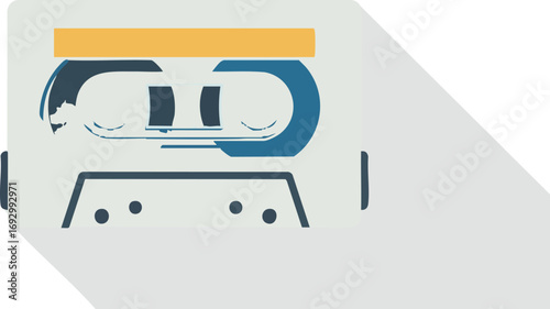 Retro Cassette Tape Vector Illustration Audio Music Recorder with Modern Minimalist Design Blue Yellow and Rounded Elements