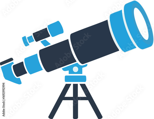 Illustration Vector of a Telescope on Tripod Modern Style in Blue Colors