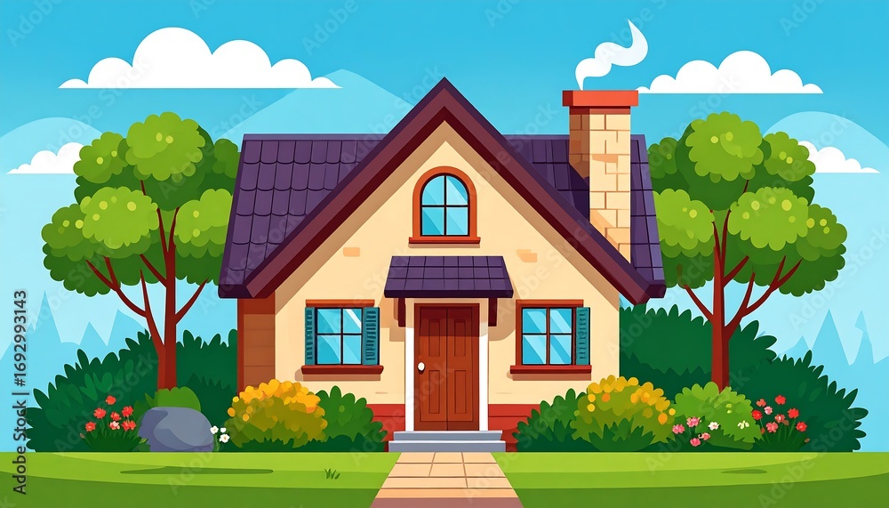 custom made wallpaper toronto digitalCute cartoon house in a garden