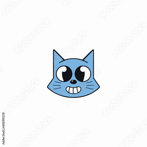 Funny Smiling Cat Face Icon in Cartoon with Big Eyes, Cute Animal, Kitty Character Vector for Children’s Books, Toys, Logo Design, Stickers, Mascot, Games, Comics, Educational Apps nd Playful Branding