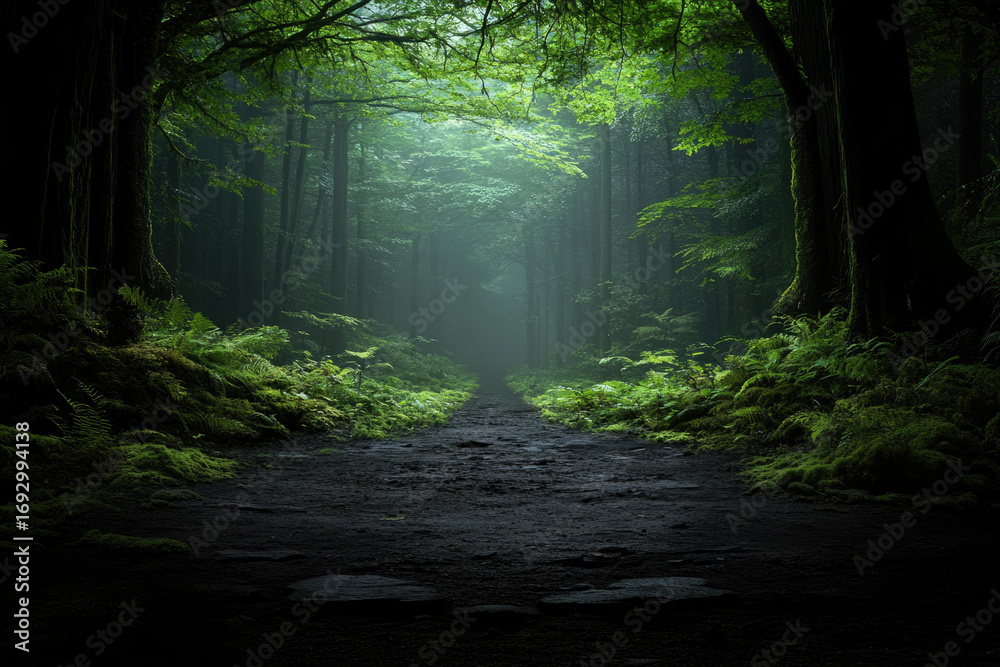 Fototapeta premium Front Facing Photo of a Mysterious Alien Style Forest