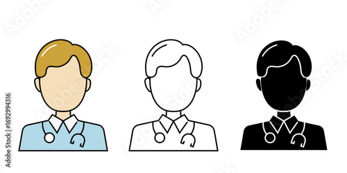 Doctor icons set, medical professional and healthcare staff symbols for hospital, clinic, education, and pharmaceutical projects vector illustration.