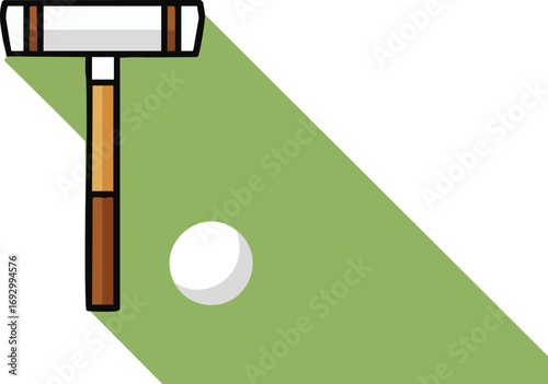 Illustration Vector of a Polo Mallet and Ball on Green Field Minimalist Style Design