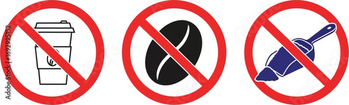 No coffee cup, coffee bean, or scoop icons symbolize prohibition or restriction