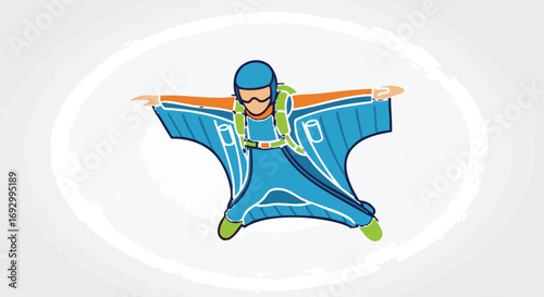 Modern Vector Illustration of Wingsuit Jumper in Air Sport Adventure Art Design