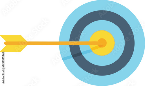 Illustration Vector Design of Arrow Hitting Center Target Light Blue Grey Yellow Target Graphic Minimalist Style
