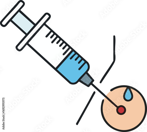 Medical Vector Illustration with Syringe Injecting Skin Simple Graphic Design in Blue and Beige Colors