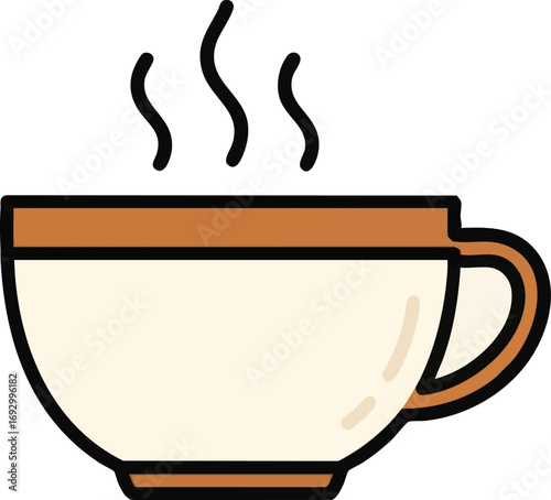 Illustration Vector of Coffee Cup with Steam in Minimalist Style with Brown Accents