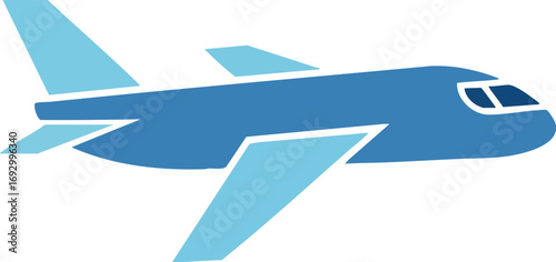 Airplane Vector Illustration of a Modern Jet Plane Icon with Geometric Wings in Light Blue and Blue Colors
