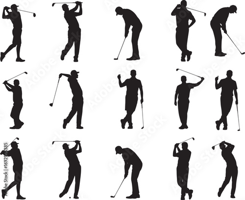 Golf Player Silhouettes Vector Set | Sports Illustration and Action Poses