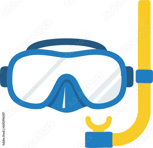 Vector Illustration of Snorkel Mask Flat Design Style Blue and Yellow Colors