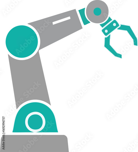 Modern Vector Illustration of Robotic Arm in Teal and Gray Geometric Shapes for Industrial Automation Design