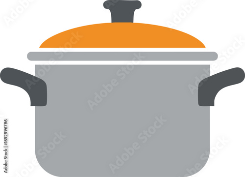 Illustration Pot Vector with Lid Simple Design Silver and Orange Cooking Item