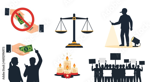 Collection of illustrations depicting social and political issues.