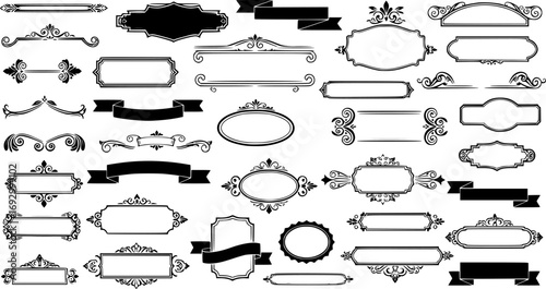 Monochrome simple horizontal frame. Decorative vintage frames isolated. Art design border labels frames and labels
