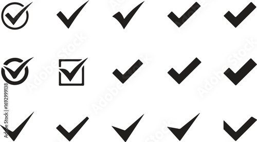 Black check mark on white background symbolizing approval and validation success sign