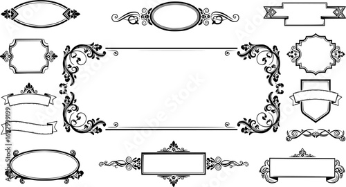 Monochrome simple horizontal frame. Decorative vintage frames isolated. Art design border labels frames and labels
