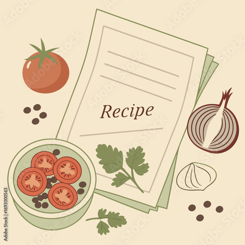 Fresh ingredients and recipe page create a delightful cooking inspiration for your next culinary adventure