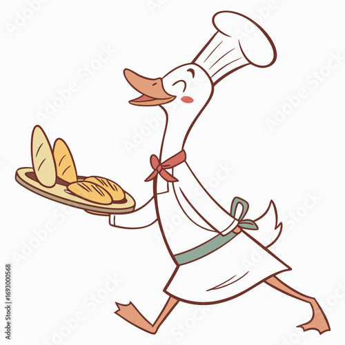 Joyful chef duck proudly presents freshly baked bread, bringing warmth and deliciousness to any culinary scene.