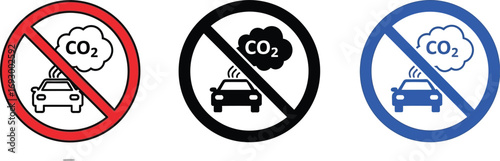 Prohibition signs indicating no CO2 emissions from cars, emphasizing environmental protection.