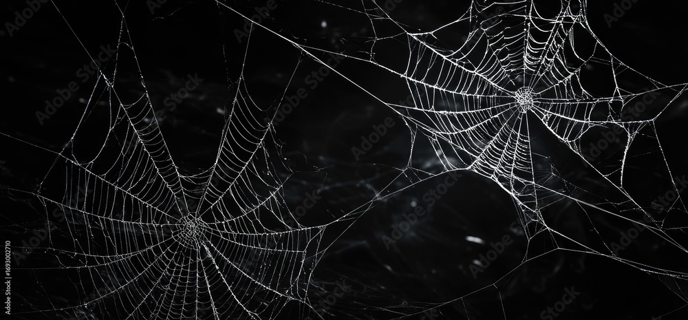 Fototapeta premium Intricate spiderweb against a dark backdrop